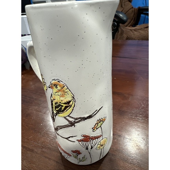 Pottery Pitcher Wildflowers With Songbirds‎ 9.5" - Picture 1 of 5